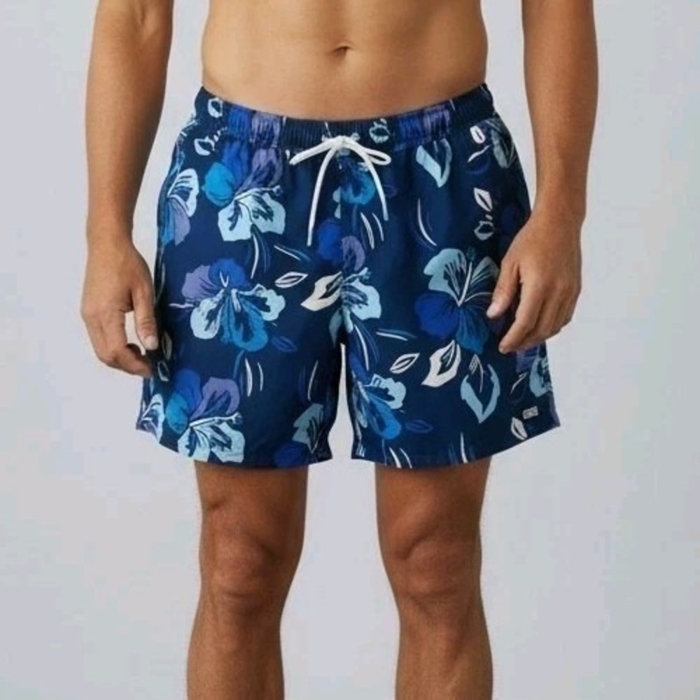 Rugged Shark Men's Swim Trunks Shorts XL Blue Tropical Floral Sun UPF 50+ Hawaii